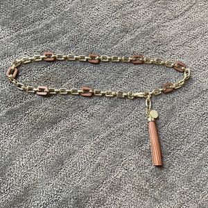 Michael Kors gold and leather chain belt 36”